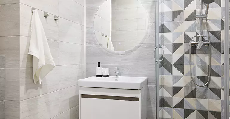 Modern Small Bathroom Walk-In Shower Remodel in Lake View